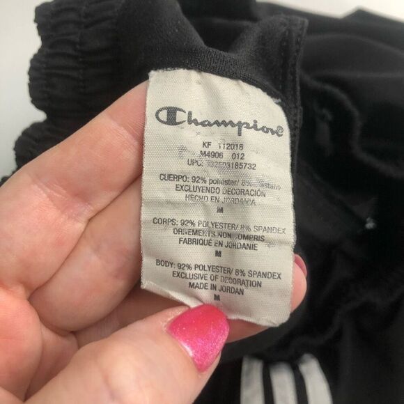 champion running shorts size medium black white stripes back zip pocket - Picture 7 of 11